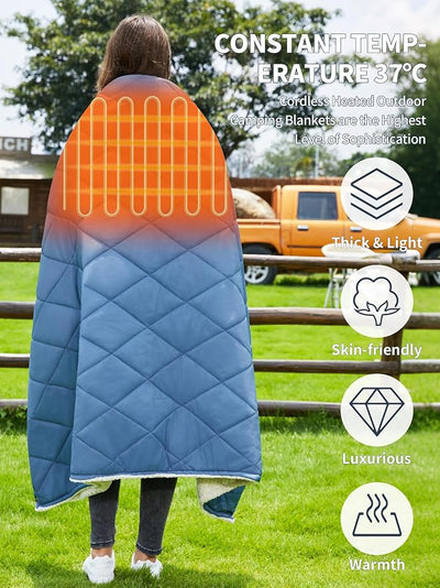 Heated Blanket Battery Operated,12V Heated Shawl Throw Blanket,Cordless heating pad with 15000 battery,Wearable Heated Blanket,Sherpa Lining,3 Heating Set for Car,Camping,Backpacking,Hiking,Travel