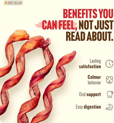 Natural Farm Odor-Free Curly Bully Sticks (10-12 Inch, 5 Pack), Fully Digestible, 100% Beef Pizzle Chews, More Engagement & Fun, Grass-Fed, Non-GMO, Fully Digestible - Best for Small & Medium Chewers