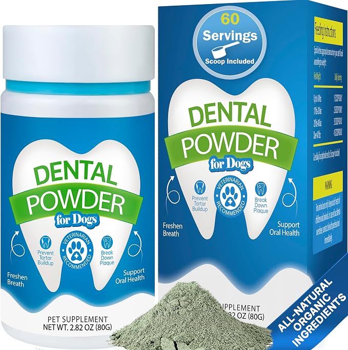 Dental Powder for Dogs - Plaque Control & Tartar Remover, Breath Freshener | Perio Support Powder for Dogs with Probiotics, Vitamins & Natural Extracts - 2.82 oz (80g)