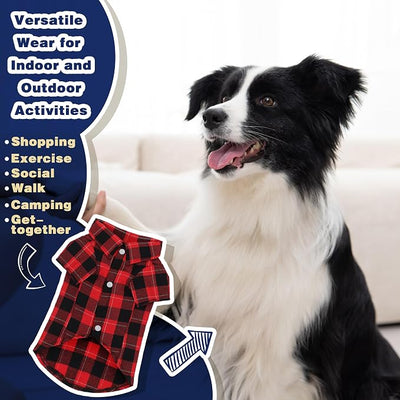 Paiaite Plaid Dog Shirt: Classic Checkered Style in Pure Cotton for Large, Medium, and Small Breeds, Comfort, Breathability, and Elegance. Perfect for Everyday Wear, and Photoshoots Red XS