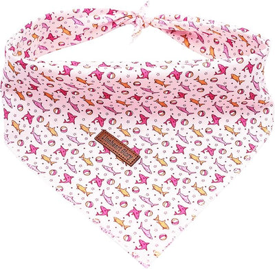 Lionheart Glory Pink Shark Dog Bandana - Washable Soft Dog Scarf, Square Adjustable Cute Bandanas for Medium Large Dogs