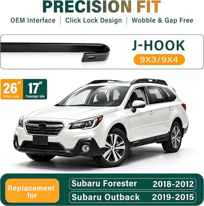 Windshield Wiper Blades Replacement for Subaru Forester 2012-2018, Subaru Outback 2015-2019, Original Equipment Replacement Front Rear Wiper Blade Set - 26" 17" 14" (Set of 3)