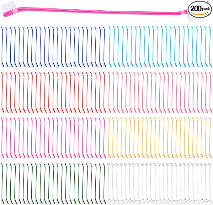 200 Pcs Dog Toothbrush Bulk Dual Headed Dental Brushes Dogs Tooth Brushing Kit Long Handle Pet Tooth Brush for Puppy Large Small Cats and Most Pets Teeth Cleaning Dental Care Supplies, 8 Colors