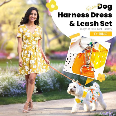 ABRRLO Cute Dog Dress Small Dog Clothes for Girls Female Puppy Outfits Yellow Lemon Pet Summer Clothes Bowknot Doggy Cat Princess Dress Harness for Holiday Birthday Party Costume Clothing(Yellow,M)