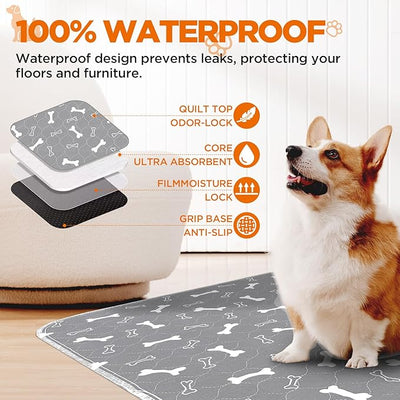 Washable Pee Pads for Dogs, 2 Pack Dog Pee Pads Washable, Waterproof Puppy Pads Mat Reusable Fast Absorbent Dog Potty Training Pads, Whelping Pads for Playpen Crate - 24”x24”