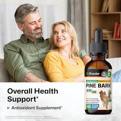 BIO KRAUTER® Pine Bark Extract for Circulatory & Antioxidant Support - Vegan French Maritime Pine Bark Herbal Supplements - Natural Antioxidants & Skin Support - 400 mg per Serving, 2 Fl. Oz.