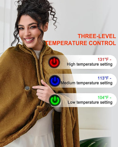 Portable Cordless Heated Blanket, Wearable Electric Blanket with, (Battery Not Included)，USB Heated Shawl