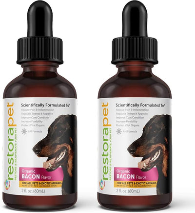 RestoraPet 2-Pack Dog & Cat Bacon Liquid Multivitamin | Dog Arthritis Pain Relief | Hip & Joint Vitamins for Dogs - Anti Inflammatory Supplement for Dogs & Cats | Plant-Based & Non-GMO, Vet Approved