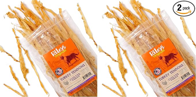 Riley's Turkey Tendons for Dogs Made in The USA & Sourced in The USA - Single Ingredient Dog Treats - All Natural Turkey Tendon Chews for Dogs - 4 oz (Pack of 2)