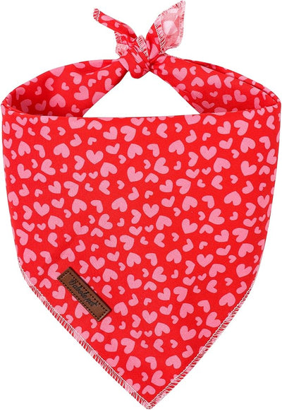 Valentine's Day Dog Bandanas Boy Girl Red Pink Love Cotton Washable Dog Scarf Adjustable Pet Bib Scarves for Small Medium Large Dogs L
