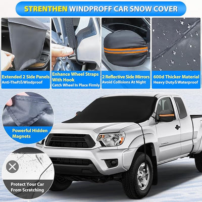 SYOURSELF Windshield Cover for Ice and Snow, 600D Oxford Windshield Snow Cover with Side Mirror Covers Magnetic Car Cover for Snow Frost Winter Windshield Covers Fits Car Truck Van SUV (77x 47 Inches)
