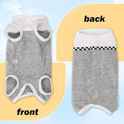 Dog Surgical Suit - Recovery Onesie for Dogs After Surgery, Spayed Female/Male Puppy, Breathable Anti-Lick Clothes, Alternative to Cone(Grey and White-s)