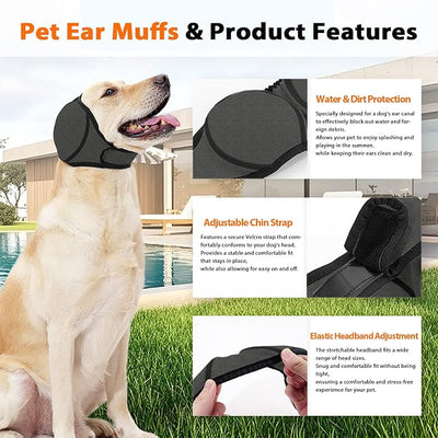 Dog Ear Covers for Bath, Swimming & Grooming – Water-Resistant Ear Protection Wraps for Dogs, Adjustable Reusable Shower Cap for Noise & Blow Drying Relief (Grey,L)
