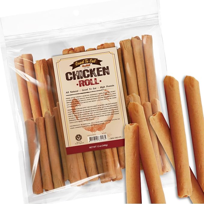 Dog Treats, Chicken Jerky for Dogs - Premium Dog Training Treats; High-Protein, Gluten-Free, Hypoallergenic, Grain-Free, Chicken Roll, 12 oz