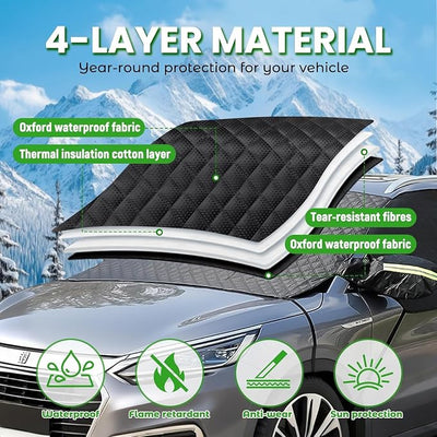 Big Ant Windshield Cover for Ice and Snow - Universal Windshield Cover Fit for Car, SUV, Truck, 600D Oxford Fabric Winter Frost Protector for Ice & Sleet, Includes 2 Side Mirror Covers, XL Black