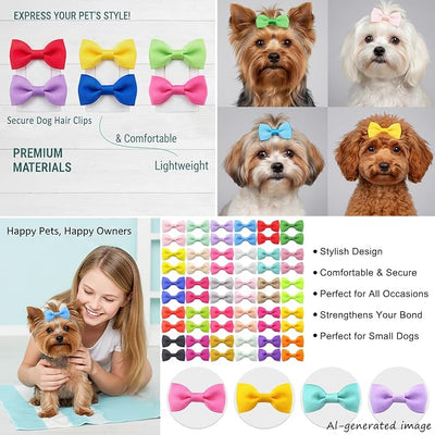 QingHan Dog Hair Bows 2 inches Small Puppy Bowknot Clips for Pet Grooming Accessories Doggy 60Pcs (30 Pairs)