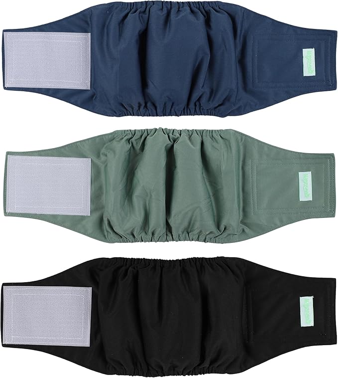 wegreeco Washable Male Dog Belly Band (Stylish Pattern)- Pack of 3 - Washable Male Dog Belly Wrap, Dog Diapers Male (Blue, Green, Black, Medium)