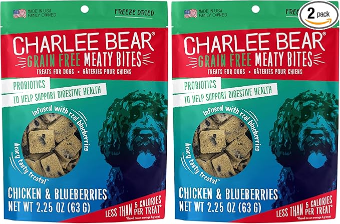 Charlee Bear Meaty Bites Dog Treats, Chicken & Blueberries, 2.5oz (Pack of 2)