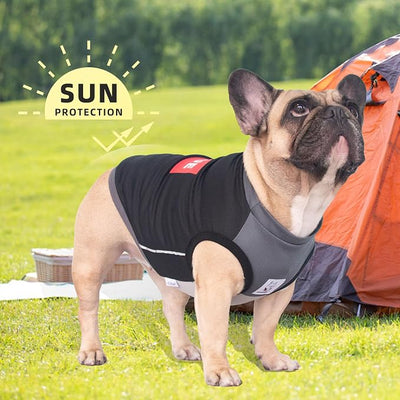 iChoue French Bulldog Summer Cooling Shirt for Dogs UV Sun Protection Vest Sleeveless Stretchy Tank Top English Pug Grey Black - Large