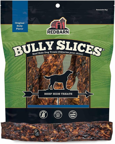 Redbarn Pet Products All-Natural Rawhide Bully Slices - Bully Stick Flavor - Premium Grain-Free Beef Hide Treats High Protein Low Fat for Chewers - 9 oz Bag