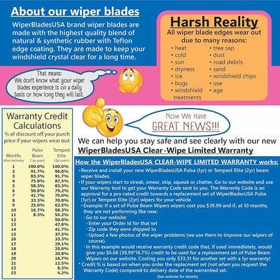 WiperBladesUSA Wiper Blades Set w/ 1yr warranty compatible with Kia Rio 2012 Wipers (Set of 3) w/Rear Wiper Pulse Wipers
