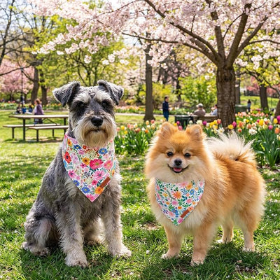 PTDECOR Spring Floral Dog Bandana, Flower Leaves Dog Scarf, Premium Durable Fabric, Adjustable Flower Bandanas for Small Dogs Pets (Small)