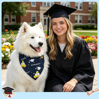 SCENEREAL Graduation Dog Bandanas, 2 Pack Pet Scarf Holiday Bandana for Small Medium Large Dogs