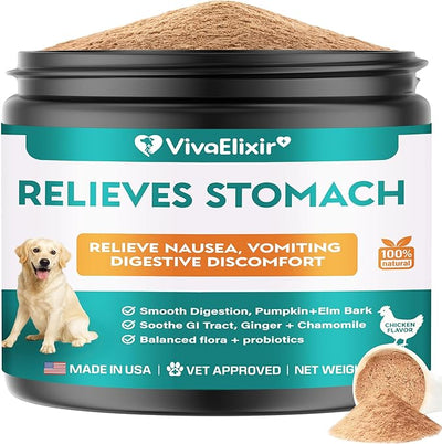 Dog Upset Stomach Relief for Nausea | Probiotics for Dogs | Soothe Upset Stomach | Dog Slippery Elm & Pumpkin | Support Digestive Health | 2.12 OZ Chicken Flavor