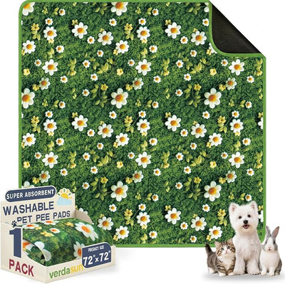 Washable Pee Pads for Dogs, Reusable Puppy Potty Training Pads, Ultra-Absorbent Thick Waterproof Leak-Proof Non-Slip Pads & Mat for Crate, Playpen, Floor, Whelping & Housebreaking , 1 Pack 72"x72"