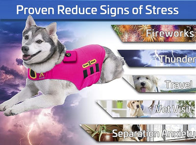 CozyVest 3-in-1 Anxiety Vest Music & Aromatherapy Dog Coat Relaxing Sound & Essential Oil Scent Canine Stress Relief Fireworks Thunder Separation Shirt Jacket Thunderstorm(Pink, XS [8-14 Lbs])