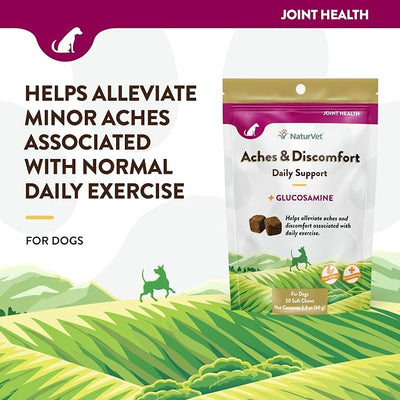 NaturVet Aches & Discomfort Dog Supplement Plus Glucosamine, Boswelia, White Willow Bark – Supports Canine Joint Health, Function – Helps Relieves Exercise Aches for Dogs – 30 Ct. Soft Chews