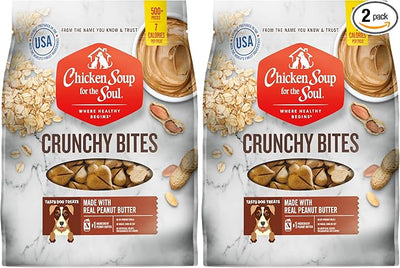 Chicken Soup for the Soul All Natural Premium Crunchy Bites Dog Treats, Real Peanut Butter First Ingredient, No by-Products, Artificial Colors, Flavors or Preservatives, Peanut Butter, 32oz