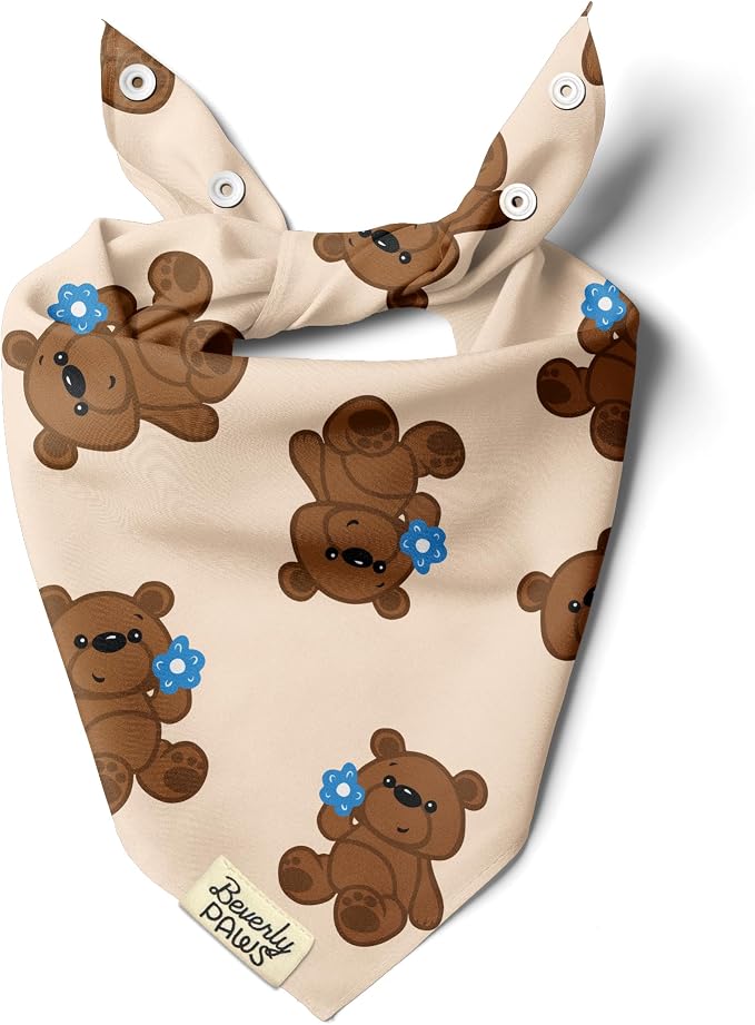 Snap-On Dog Bandana for Small Medium Large Pets, Dogs Cats Adjustable Handkerchief Scarf for Girl & Boy, Funny Cute Puppy Apparel & Accessories (Teddy Bears, X-Large)