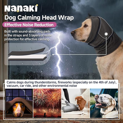 Nanaki Dog Calming Hoodie for Noise Protection, Firework, Thunderstorm-No Shake Ear Wraps for Dogs Anxiety Relief for Separation, Vet Visit, Dog Head Wrap for Ear Hematoma Prevent Scratching, Grey,S