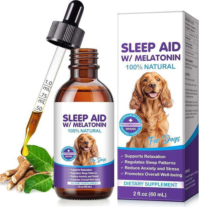 Melatonin for Dogs, Sleep Aid with Melatonin for Dogs, Dog Calming Drops with Ashwagandha,Valerian Root, L-Theanine for Reduce Anxiety and Stress, 2 fl oz