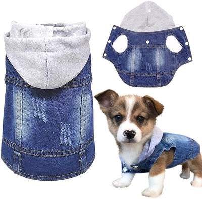 SILD Pet Clothes Dog Jeans Jacket Cool Blue Denim Coat Small Medium Dogs Lapel Vests Classic Hoodies Puppy Blue Vintage Washed Clothes (Grey,XXL)