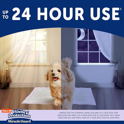 Hartz Miracle Guard Dog and Puppy Dog Pads Max Absorbency 24 Hour Use Odor Eliminating Lavender Scented No Leaks, 2XL Size 20 Count