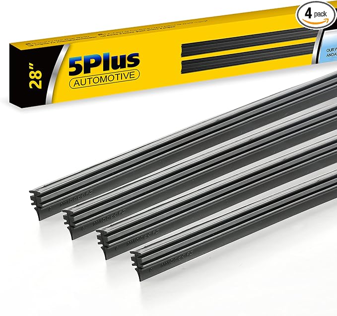 5 PLUS 28" Beam Wiper Blade Refills, 4 Pcs Cut-to-Size Rubber Strips | 4 Pcs 28 Inch Cut-to-Size Refills, Natural Rubber, Fits Beam Wiper Blades, Smooth Streak-Resistant Replacement
