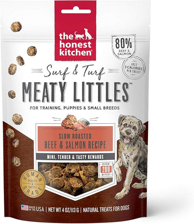 The Honest Kitchen Human Grade Dog Treats Surf & Turf Meaty Littles: Beef & Salmon Recipe, 4 oz Bag
