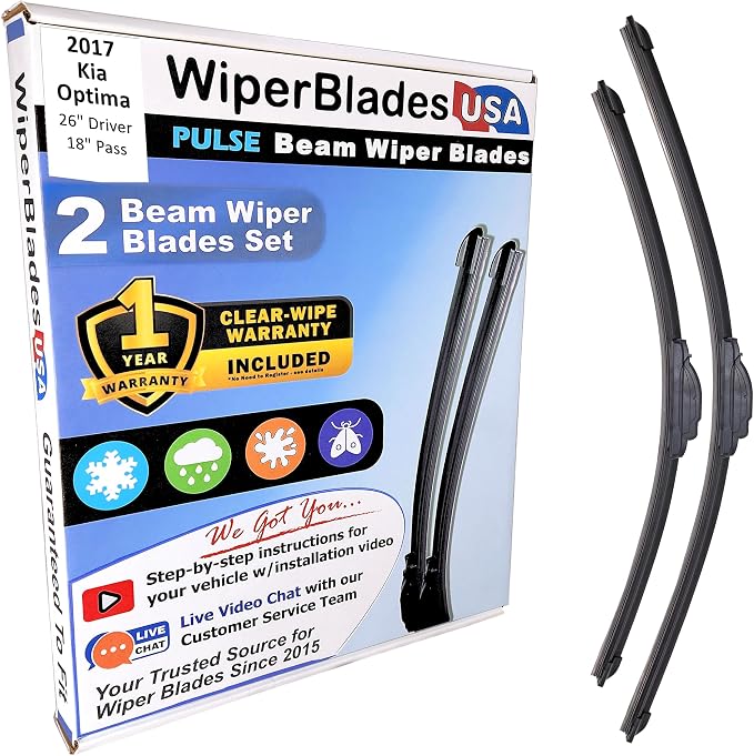 WiperBladesUSA Wiper Blades Set w/ 1yr warranty compatible with Kia Optima 2017 Wipers (Set of 2) Pulse Wipers