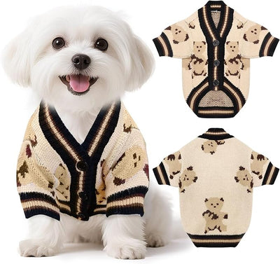 Small Dog Sweaters Cute Bear Knitted Dog Cardigans Clothes for Small Medium Dogs Soft Pet Puppy Cat Knitting Outfits Fall Winter Warm Boy Girl Dogs Knitwear Coat Apparel(Beige, X-Large)
