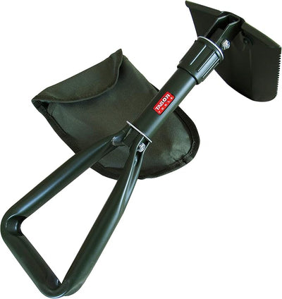 TABOR TOOLS J35A Folding Shovel, Portable Survival & Camping Shovel, Compact Tactical Entrenching E-Tool for Off-Road, Beach, Snow & Emergencies, Steel Blade with Carrying Pouch