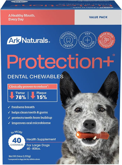 Ark Naturals Protection+ Brushless Toothpaste – Large Breeds, 54oz Bag – Dog Dental Chew with Toothpaste Center – Prevent Plaque & Tartar and Freshen Breath with Dental Chews for Dogs