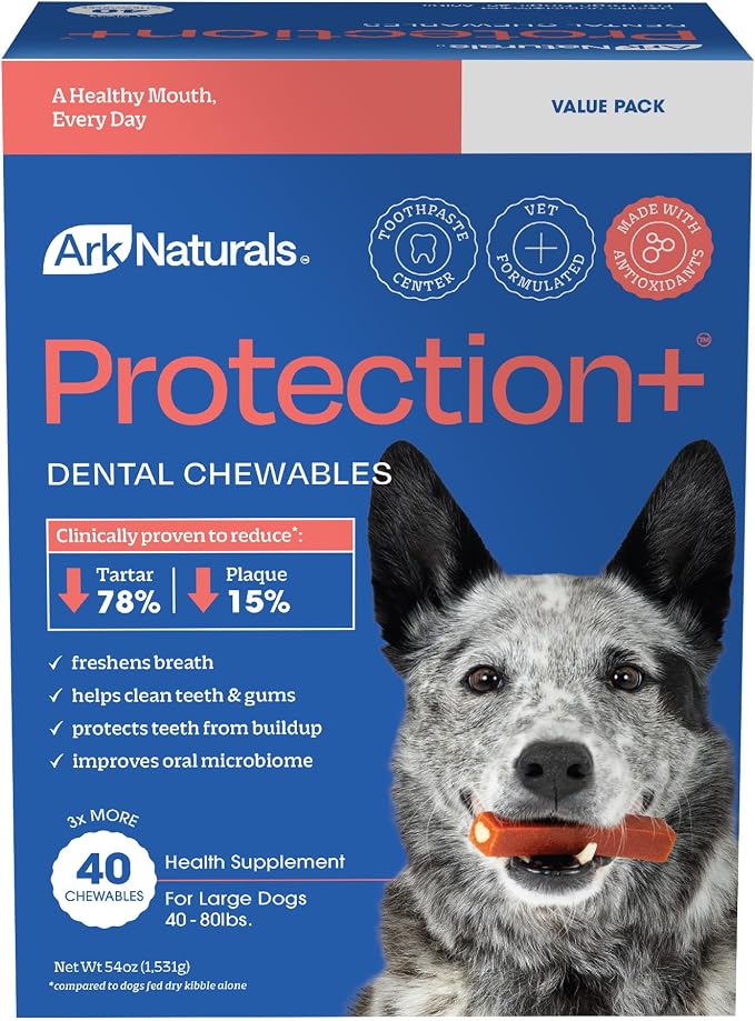 Protection+ Brushless Toothpaste – Large Breeds, 54oz Bag – Dog Dental Chew with Toothpaste Center – Prevent Plaque & Tartar and Freshen Breath with Dental Chews for Dogs