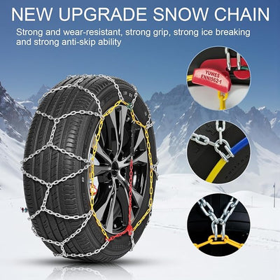2PCS Snow Chains for SUV/Truck/Car in Snow, Sand, Mud and Ice, Universal Adjustable Emergency Portable Snow Tire Chains(KN100）
