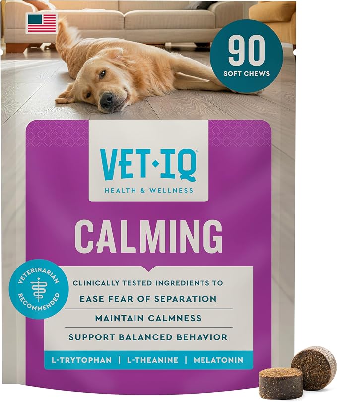 VetIQ Calming Support Dog Anxiety Relief Chews 90 Count, Veterinarian Recommended Stress Management and Behavioral Health Supplement for Dogs with Relaxation Support Made in USA