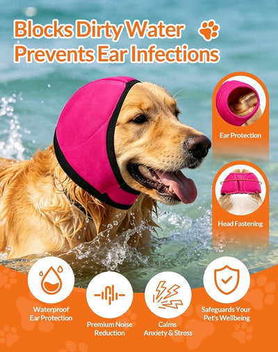 LHP Dog Ear Muffs Noise Cancelling, Calming Ear Cover Protection for Anxiety Relief, Thunder, Fireworks, Ear Wraps for Dog Travel and Grooming, Hematoma Prevention (Hot Pink, L)