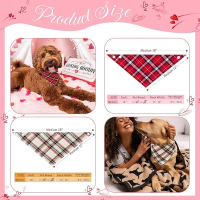 2PCS Dog Bandanas Plaid Two-Sided,Holiday Scarf,Stylish Triangle Dog Outfit for Boy and Girl,Winter Classic Plaid Pet Scarf for Medium to Large Dogs,Medium