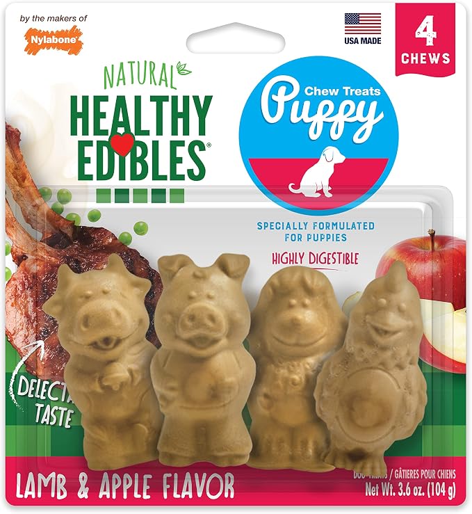 Healthy Edibles Natural Puppy Chews Long Lasting Treats for Puppies, Lamb & Apple Flavor, Small/Regular (4 Count)