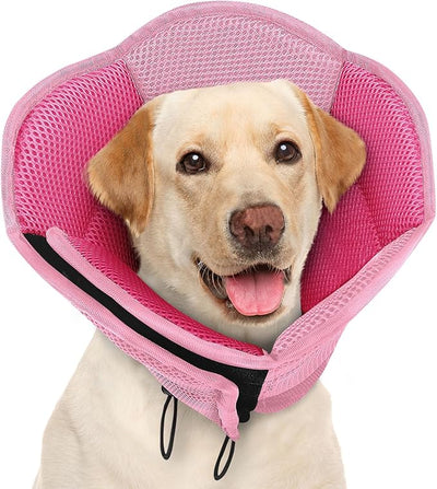 AOFITEE Dog Cone - Foldable Cone for Dogs After Surgery, Adjustable Comfy Cones to Stop Licking, Soft Dog Cone Collar for Large Dogs, Elizabethan Pet E-Collar for Wound Healing, Pink Large